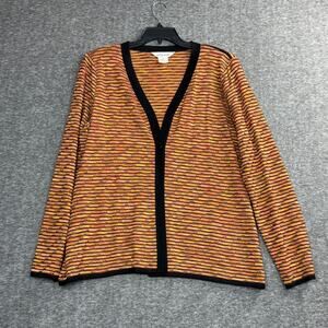 Exclusively Misook Petite Cardigan Womens Medium Orange Brown Marled One Button